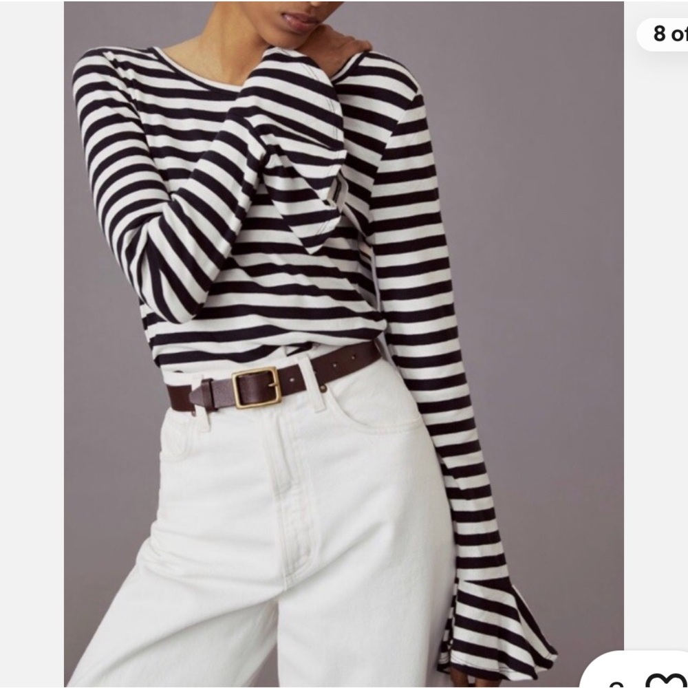 Anthropologie Black and White Fitted Long Sleeve Blouse